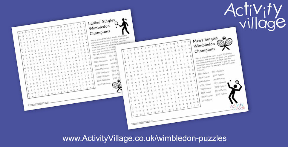 New Wimbledon Champions Word Searches
