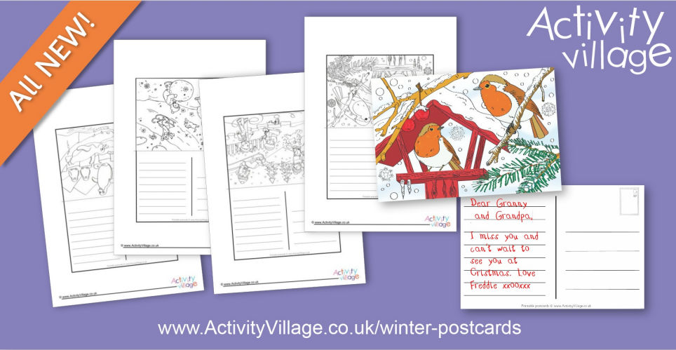New Winter Postcards to Colour and Send