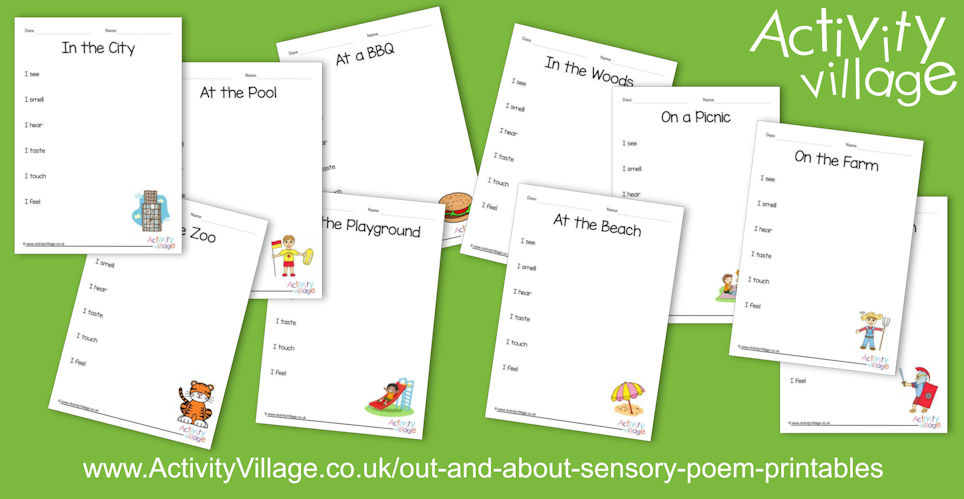 New Out and About Sensory Poem Printables
