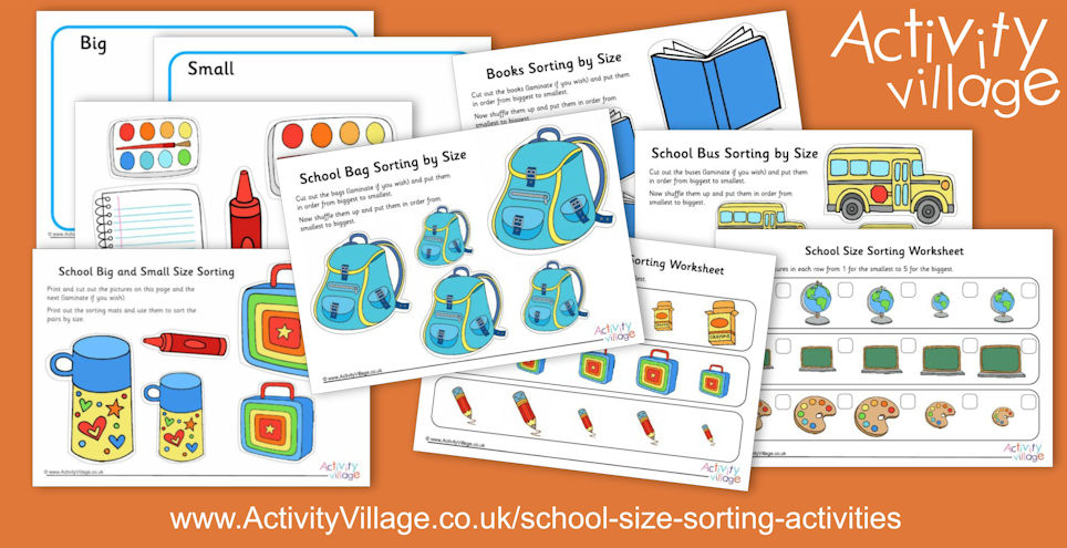 New School Themed Size Sorting Printables and Worksheets