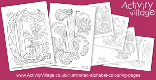 2 New Illuminated Alphabet Colouring Pages and Cards