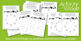New African Animal Word Star Puzzles