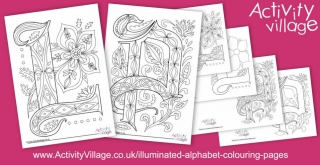 Illuminated Alphabet Colouring Pages L and P