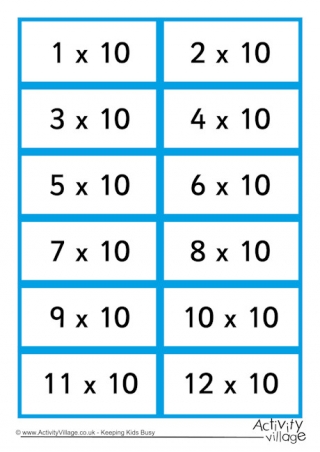 10 Times Table Flash Cards