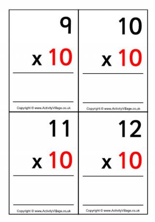10 Times Table - Large Flash Cards