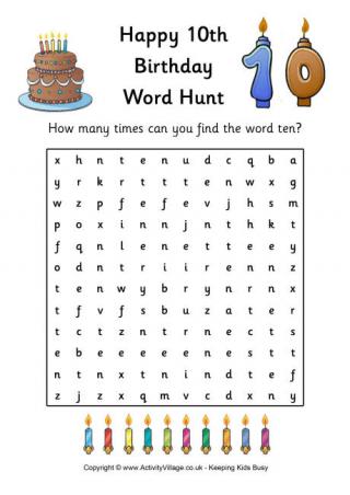10th birthday word hunt