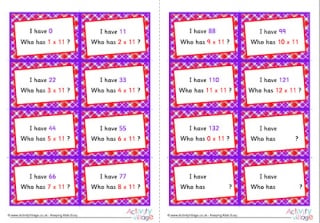 11 Times Table Around The World Cards