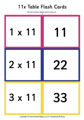 11 Times Table - Folding Flash Cards