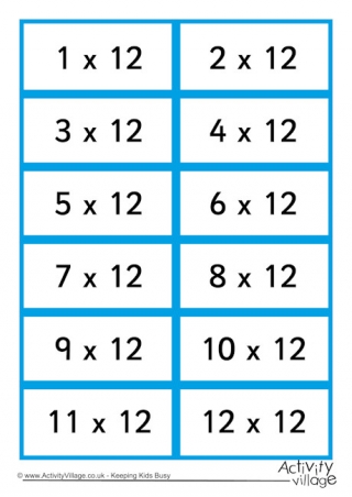 12 Times Table Flash Cards