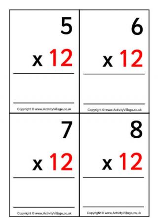 12 Times Table - Large Flash Cards