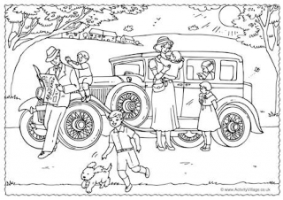 1930s Family Colouring Page