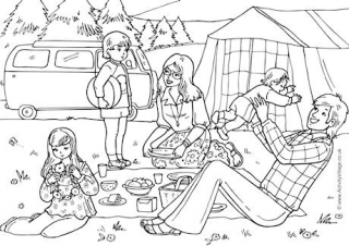 1970s Camping Colouring Page