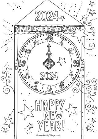 2024 Clock Colouring Page