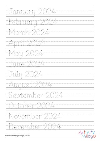 2024 Months of the Year Handwriting Worksheet