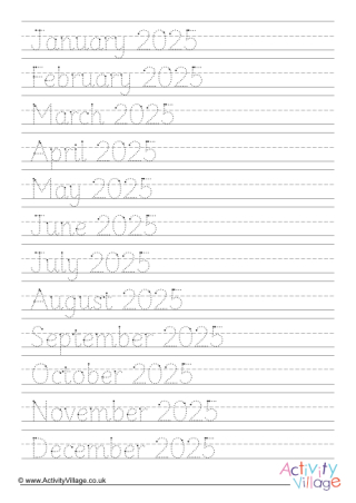 2025 Months of the Year Handwriting Worksheet
