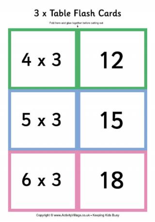 3 Times Table - Folding Flash Cards