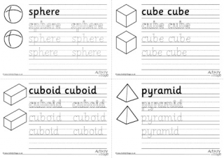 3D Shape Handwriting Worksheets - First 4 Shapes