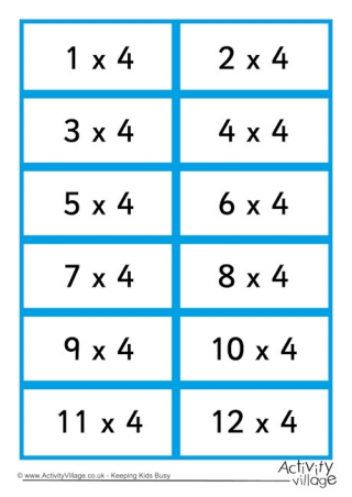 4 Times Table Flash Cards