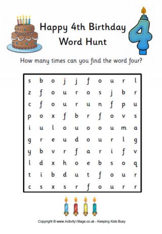 4th birthday word hunt