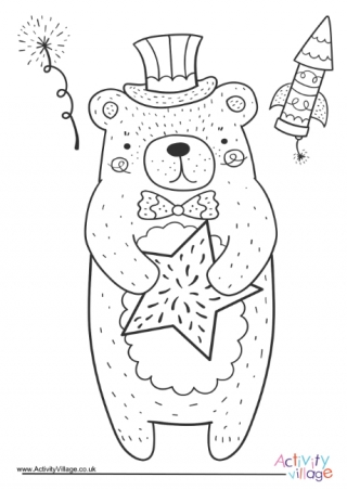 4th July Bear Colouring Page