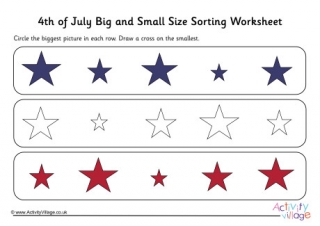 4th Of July Big And Small Size Sorting Worksheet