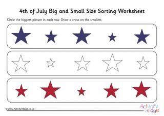 4th Of July Big And Small Size Sorting Worksheet