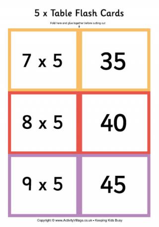 5 Times Table - Folding Flash Cards