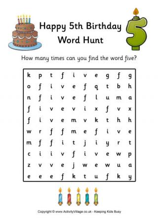 5th birthday word hunt