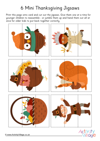 6 Mini Thanksgiving Jigsaws