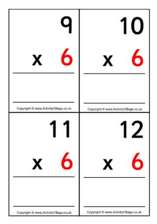 6 Times Table - Large Flash Cards