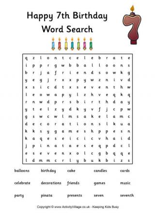 7th birthday word search