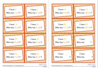 8 Times Table Around The World Cards