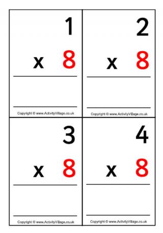 8 Times Table - Large Flash Cards
