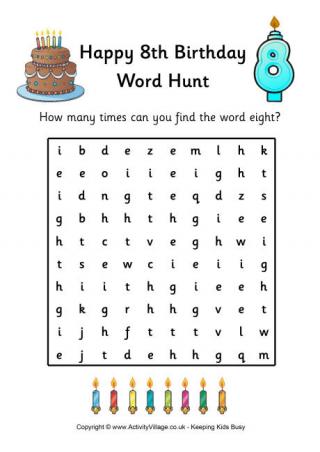 8th birthday word hunt