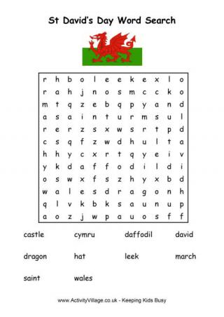 St Davids day word search