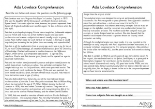 Ada Lovelace Comprehension