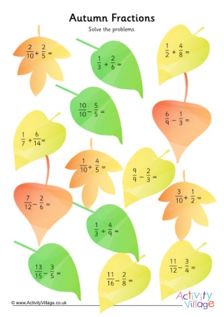 Adding and Subtracting Fractions Different Denominators Worksheet - Autumn