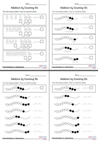 Addition by Counting On Worksheets Set 1