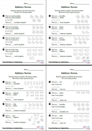 Addition Stories Worksheets