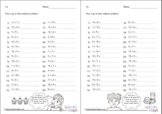 Addition Within 20 Practice Worksheets Set 1