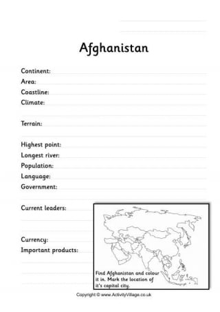 Afghanistan Fact Worksheet