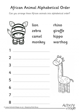 African Animal Alphabetical Order 1