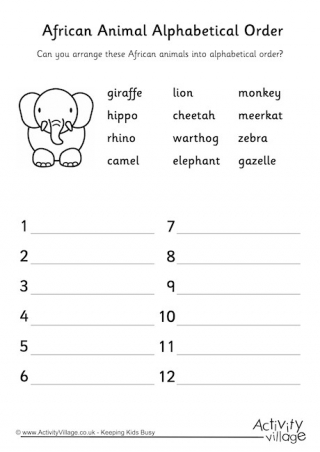 African Animal Alphabetical Order 2