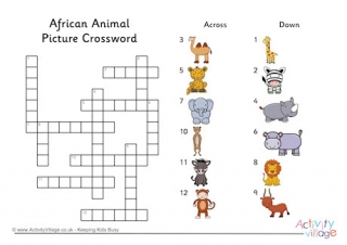 African Animal Picture Crossword