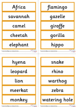 African Animal Word Cards