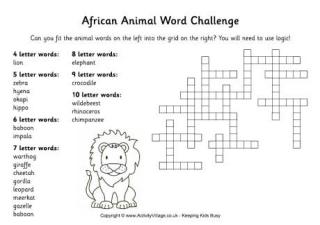 African animal word challenge