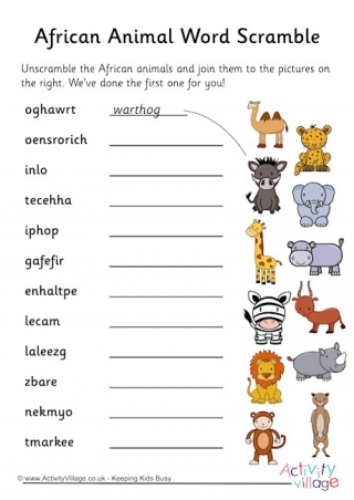 African Animal Word Scramble