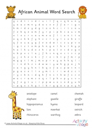 African Animal Word Search 1