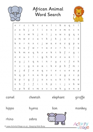 African Animal Word Search 2