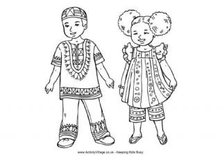 African Children Colouring Page